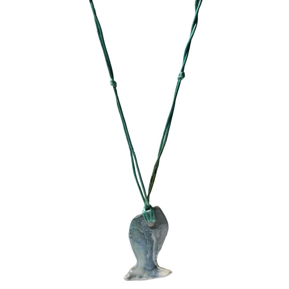 Handcrafted Ceramic Fish Pendant Necklace Blue White Rope Beach Core Fashion